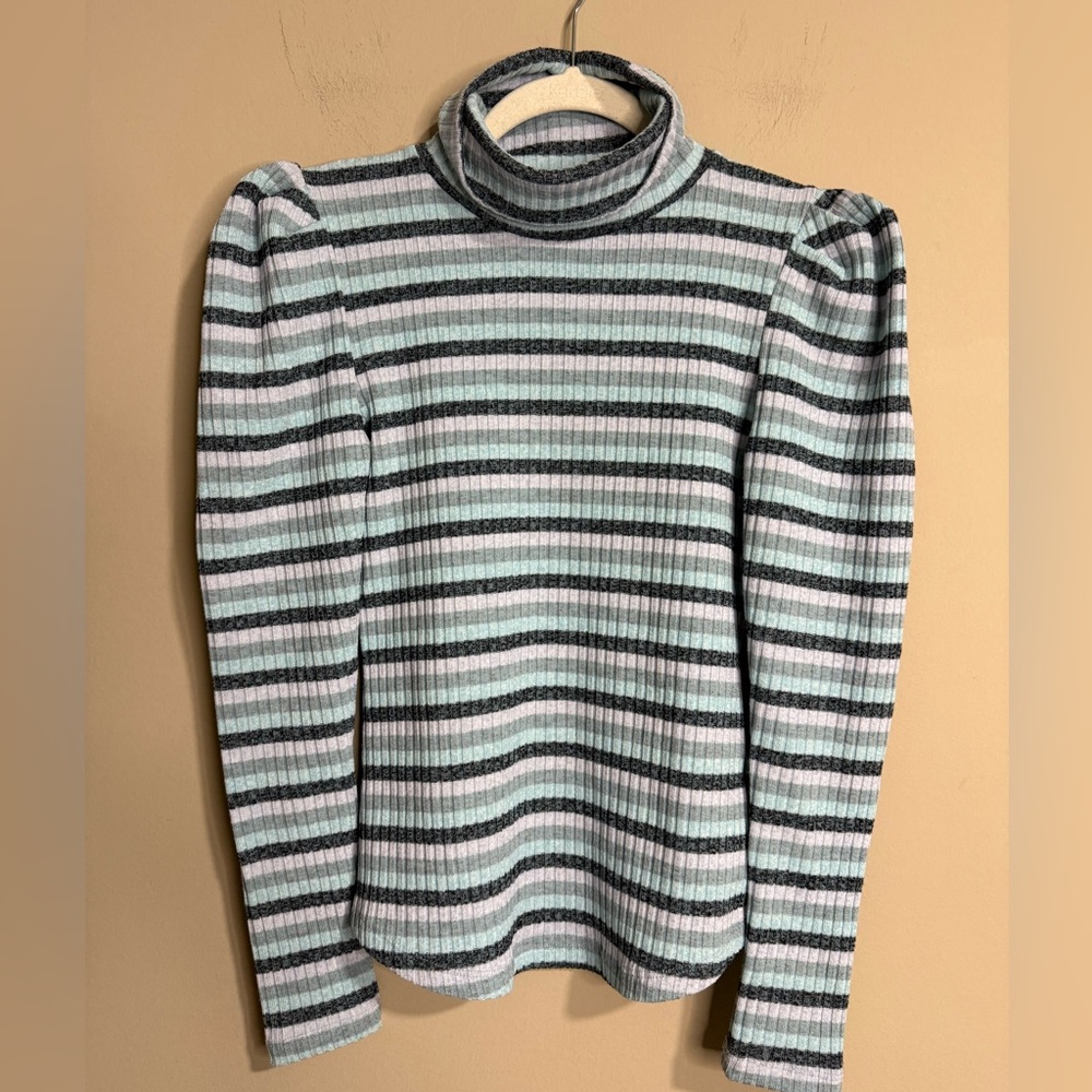 Anthropologie Maeve Ribbed Striped Turtleneck Sweater - Black, Gray, and White